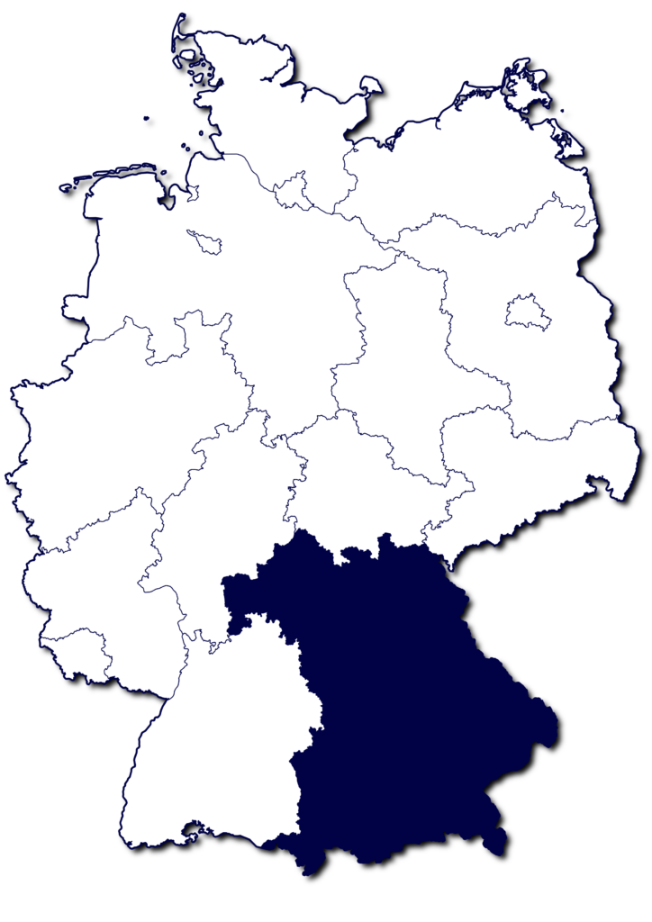 Karte von Deutschland mit Bayern als markiertes Bundesland