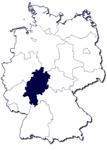 Karte von Deutschland mit Hessen als markiertes Bundesland
