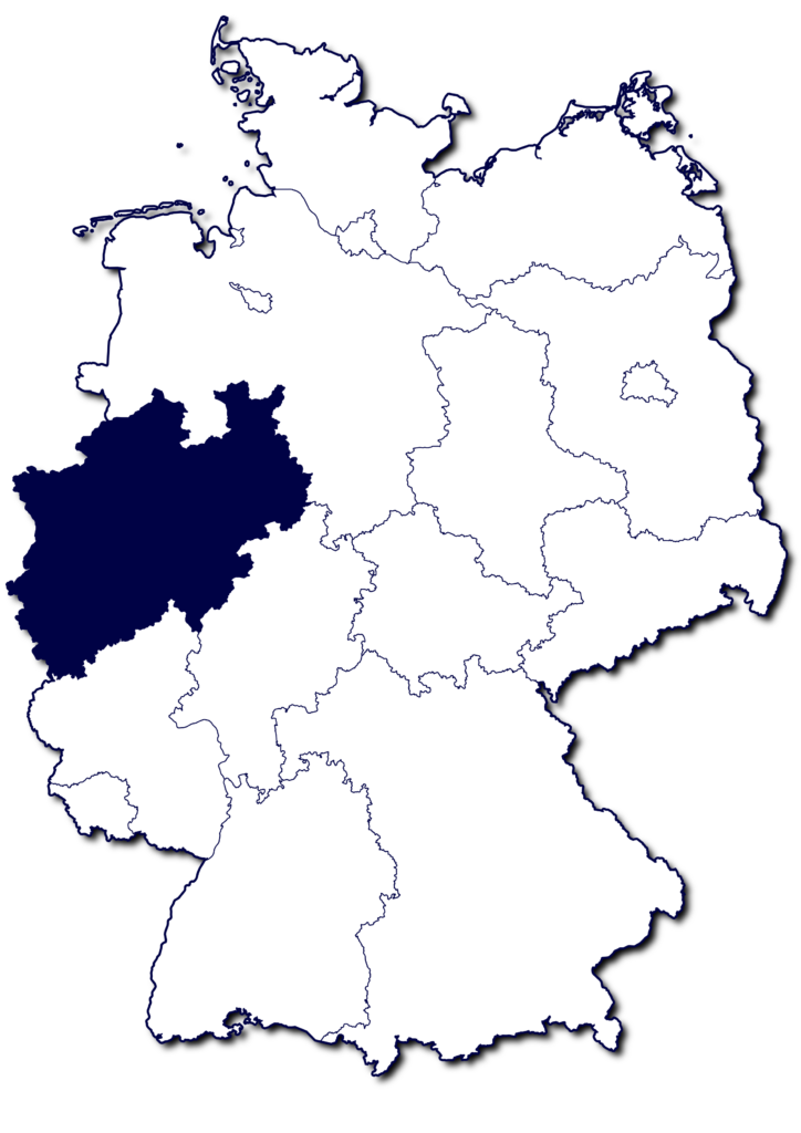Karte von Deutschland mit Nordrhein-Westfalen als markiertes Bundesland